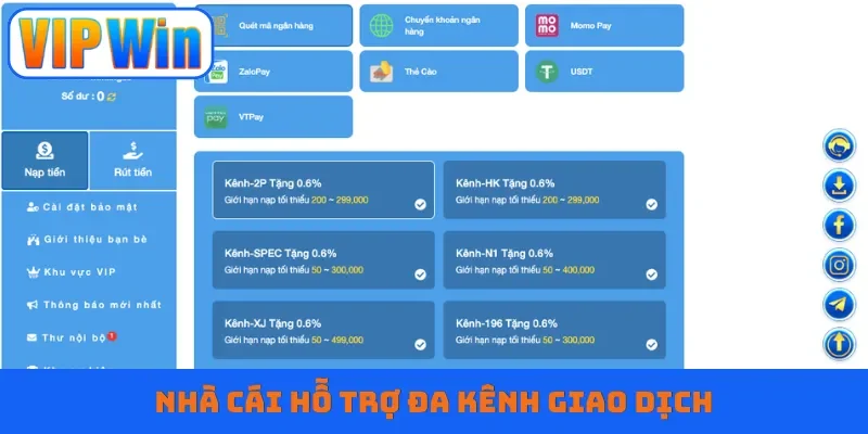 Nhà cái hỗ trợ đa kênh giao dịch
